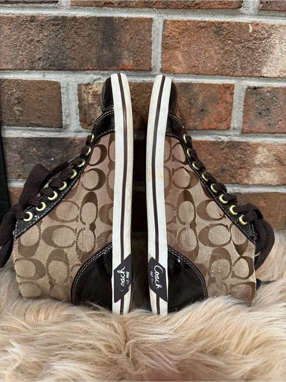 Coach Brown Signature High-Top Lace-up Sneakers Sz 7.5B
